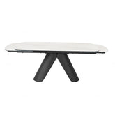 Perla Large 1.8M Matt White & Cosmic Grey Vein Ceramic Extending Dining Table with Artistically designed Black Metal Base with Double Extension, Size 180cm when close and 280cm when extended 10 to 12 Dinners - Extension